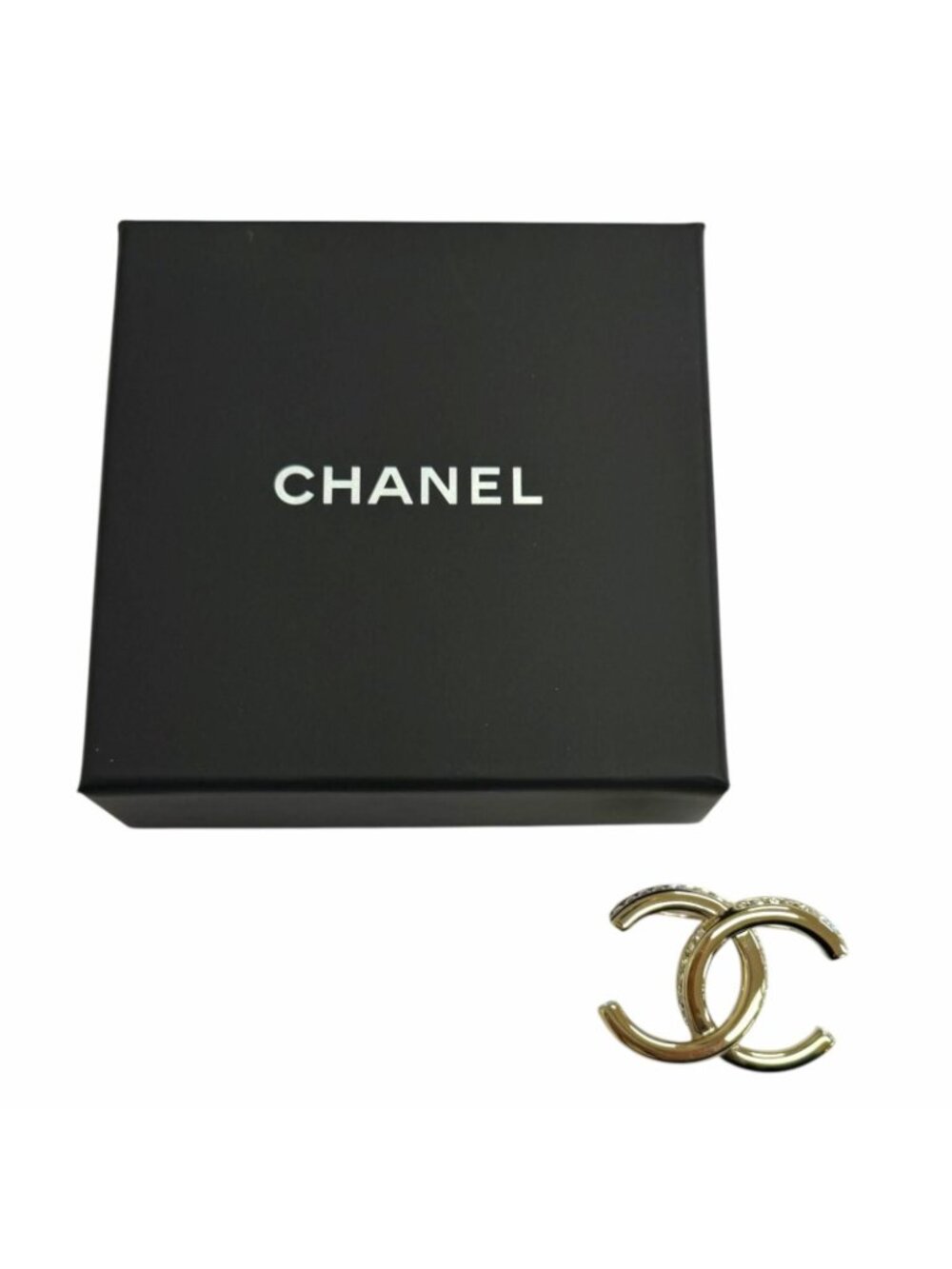 Chanel Rhinestone CC Logo Brooch Gold - Picture 2 of 7